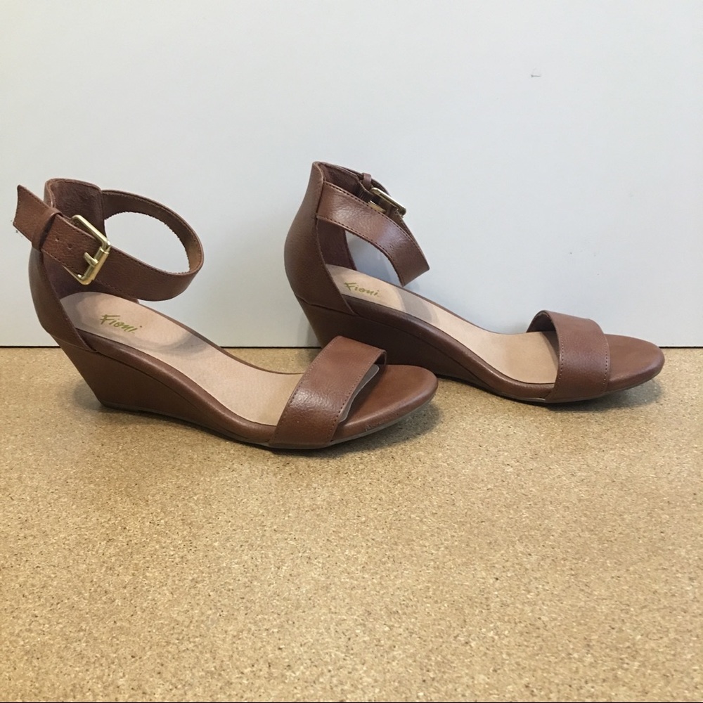 Tan Wedge Ankle Strap Sandals Wide Size